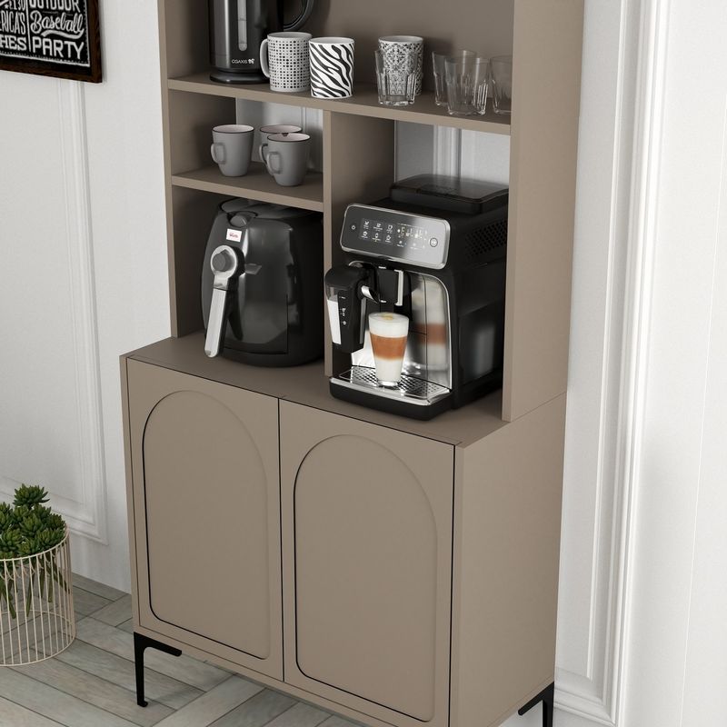 Casa si Gradina - Mobilier - Comode si corpuri - Corpuri bucatarie - Dulap bar de cafea, Hanah Home, pal melaminat, atlas si negru, 81.3x35x201 cm - Infinity.ro