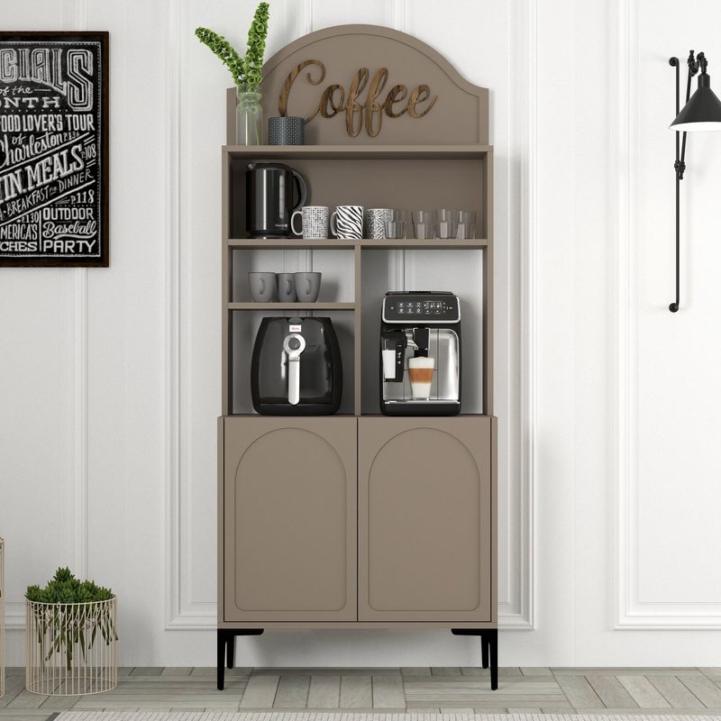 Casa si Gradina - Mobilier - Comode si corpuri - Corpuri bucatarie - Dulap bar de cafea, Hanah Home, pal melaminat, atlas si negru, 81.3x35x201 cm - Infinity.ro