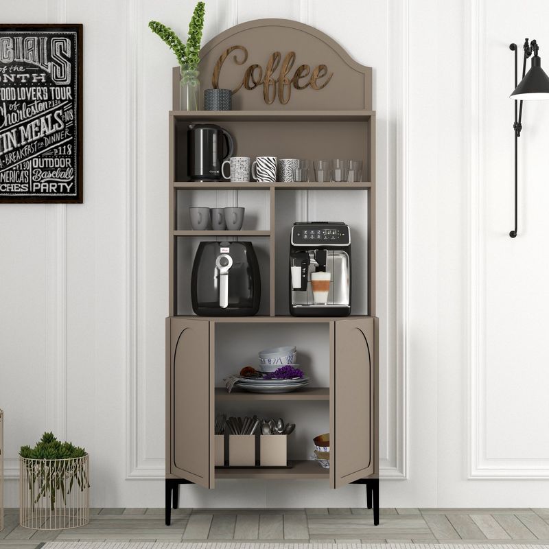 Casa si Gradina - Mobilier - Comode si corpuri - Corpuri bucatarie - Dulap bar de cafea, Hanah Home, pal melaminat, atlas si negru, 81.3x35x201 cm - Infinity.ro