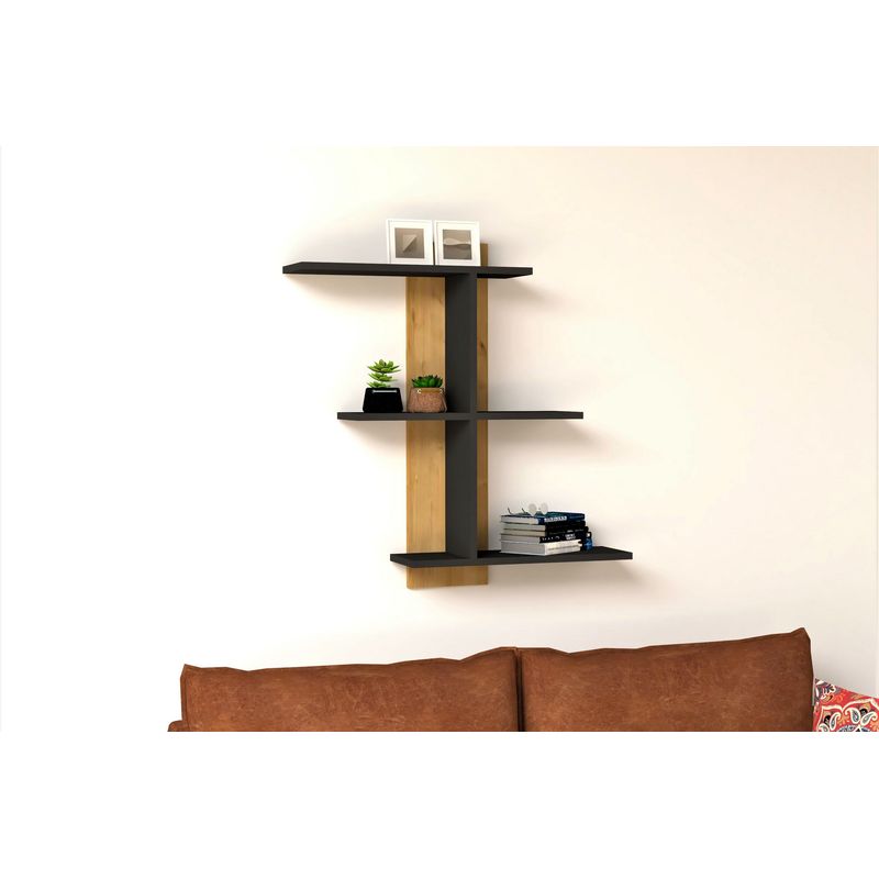 Casa si Gradina - Mobilier - Biblioteci si rafturi - Etajere - Etajera de perete, Hanah Home, pal melaminat, safir si antracit, 111x90x19,6 cm - Infinity.ro