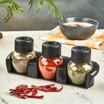 Casa si Gradina - Bucatarie si vesela - Ustensile bucatarie - Rasnite si dozatoare condimente - Set borcane condimente, Hermia, sticla, transparent, 4 piese, suport plastic - Infinity.ro