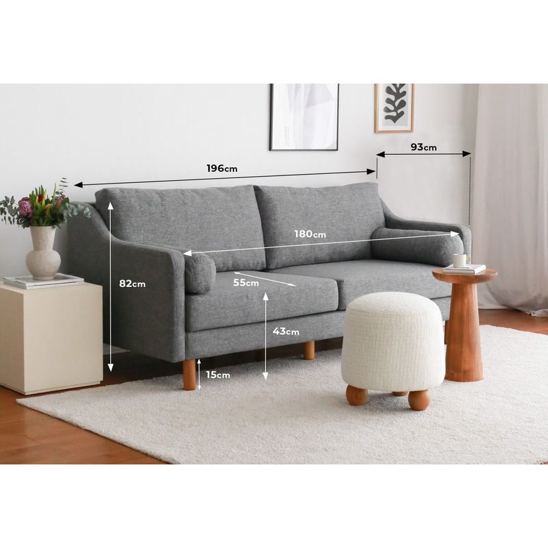Casa si Gradina - Mobilier - Canapele si coltare - Canapele - Canapea 3 locuri, Atelier Del Sofa, lemn de carpen, in, gri, 196x93x82 cm - Infinity.ro