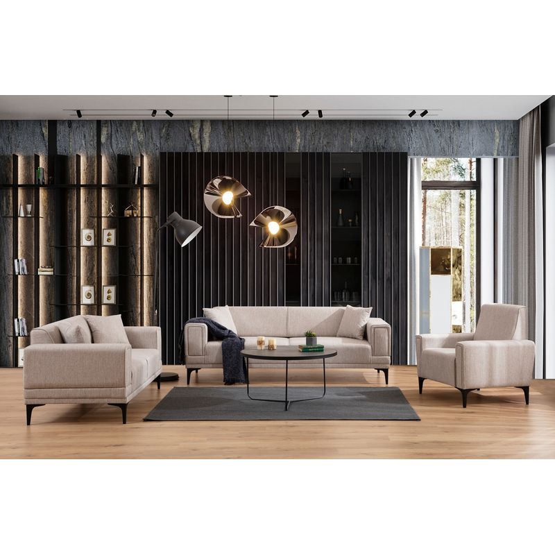 Casa si Gradina - Mobilier - Canapele si coltare - Canapele - Canapea extensibila 3 locuri, Hanah Home, lemn fag si PAL, maro deschis, 230x95x77 cm - Infinity.ro