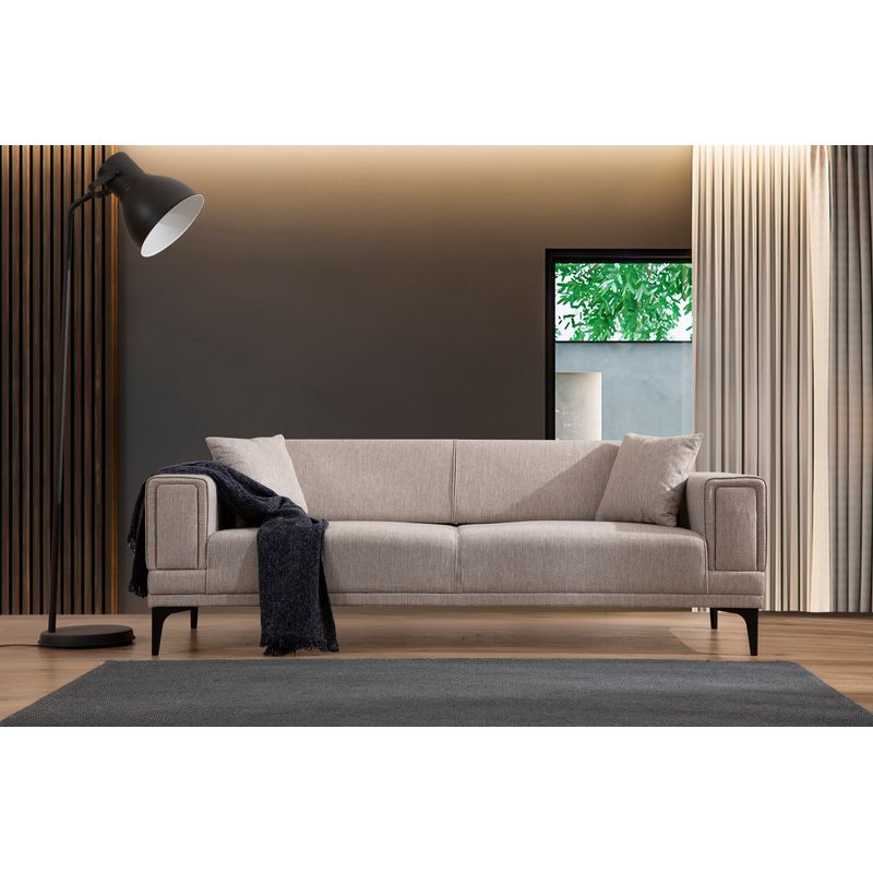 Casa si Gradina - Mobilier - Canapele si coltare - Canapele - Canapea extensibila 3 locuri, Hanah Home, lemn fag si PAL, maro deschis, 230x95x77 cm - Infinity.ro