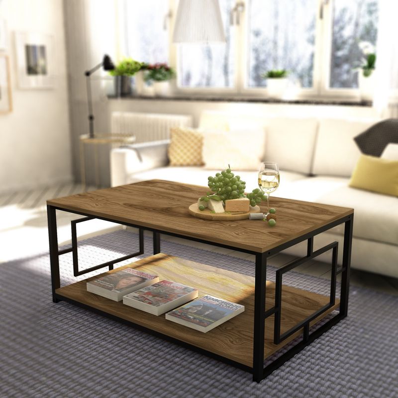 Casa si Gradina - Mobilier - Mese si birouri - Masute de cafea - Masuta de cafea, Hanah Home, pal melaminat, nuc si negru, 120x60x50 cm - Infinity.ro