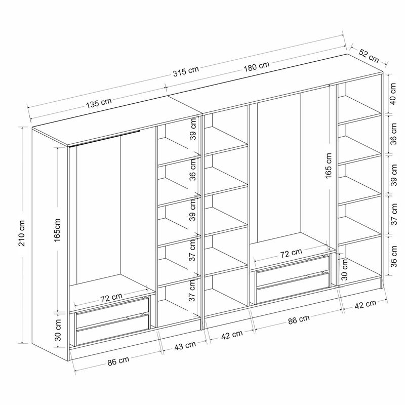 Casa si Gradina - Mobilier - Dulapuri si sifoniere - Sifoniere - Sifonier, Hanah Home, pal melaminat, alb negru, 315x52x210 cm, 506MNR2990 - Infinity.ro