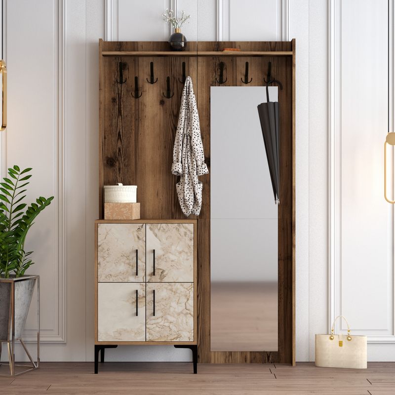 Casa si Gradina - Mobilier - Organizare si depozitare - Cuiere - Cuier, Hanah Home, panou din particule melaminat, nuc si alb, 120x35x200 cm - Infinity.ro