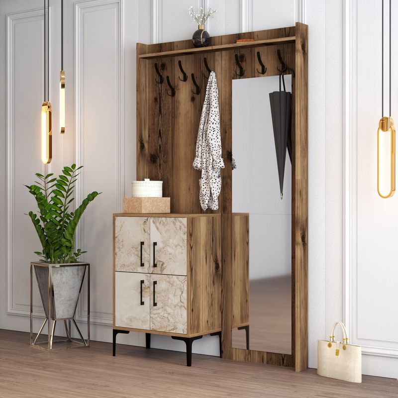 Casa si Gradina - Mobilier - Organizare si depozitare - Cuiere - Cuier, Hanah Home, panou din particule melaminat, nuc si alb, 120x35x200 cm - Infinity.ro
