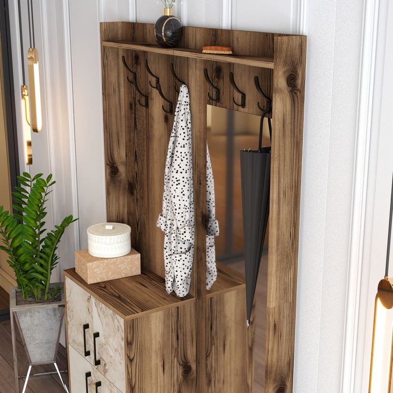 Casa si Gradina - Mobilier - Organizare si depozitare - Cuiere - Cuier, Hanah Home, panou din particule melaminat, nuc si alb, 120x35x200 cm - Infinity.ro