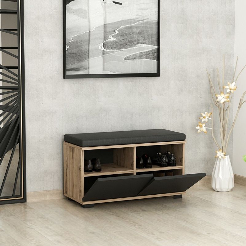 Casa si Gradina - Mobilier - Dulapuri si sifoniere - Dulapuri pantofi - Dulap pantofi, Hanah Home, pal melaminat, nuc si negru, 80x35x42 cm - Infinity.ro