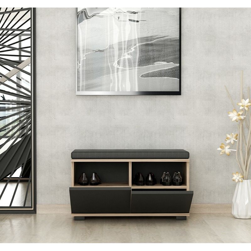 Casa si Gradina - Mobilier - Dulapuri si sifoniere - Dulapuri pantofi - Dulap pantofi, Hanah Home, pal melaminat, nuc si negru, 80x35x42 cm - Infinity.ro