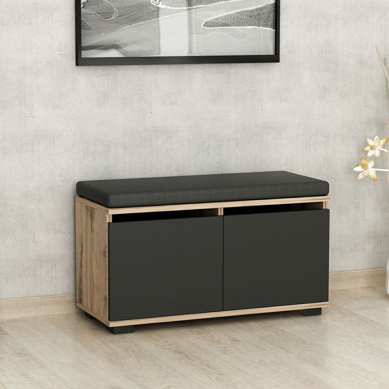 Casa si Gradina - Mobilier - Dulapuri si sifoniere - Dulapuri pantofi - Dulap pantofi, Hanah Home, pal melaminat, nuc si negru, 80x35x42 cm - Infinity.ro