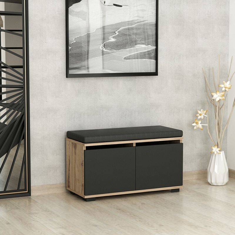 Casa si Gradina - Mobilier - Dulapuri si sifoniere - Dulapuri pantofi - Dulap pantofi, Hanah Home, pal melaminat, nuc si negru, 80x35x42 cm - Infinity.ro