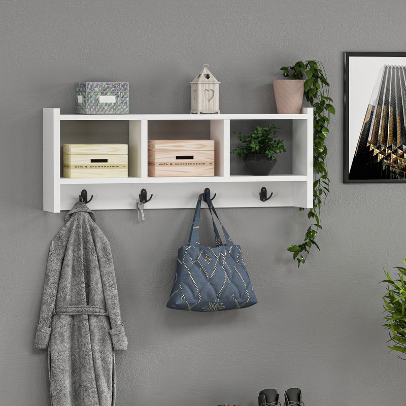 Casa si Gradina - Mobilier - Organizare si depozitare - Cuiere - Cuier, Hanah Home, pal melaminat, alb, 75.6x35x22 cm - Infinity.ro