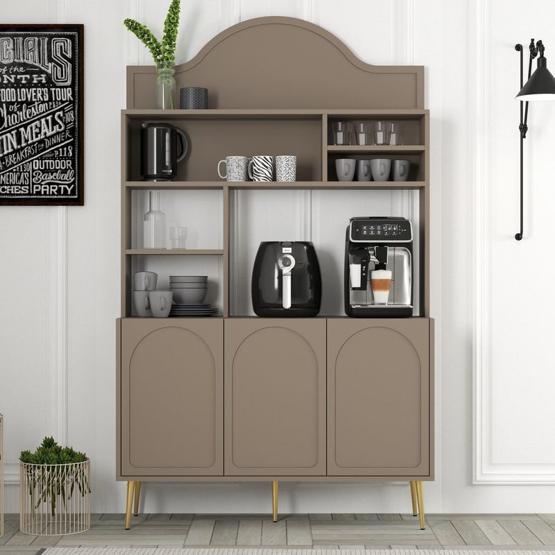 Casa si Gradina - Mobilier - Comode si corpuri - Corpuri bucatarie - Dulap bar de cafea, Hanah Home, pal melaminat, atlas si auriu, 120x35x202 cm - Infinity.ro