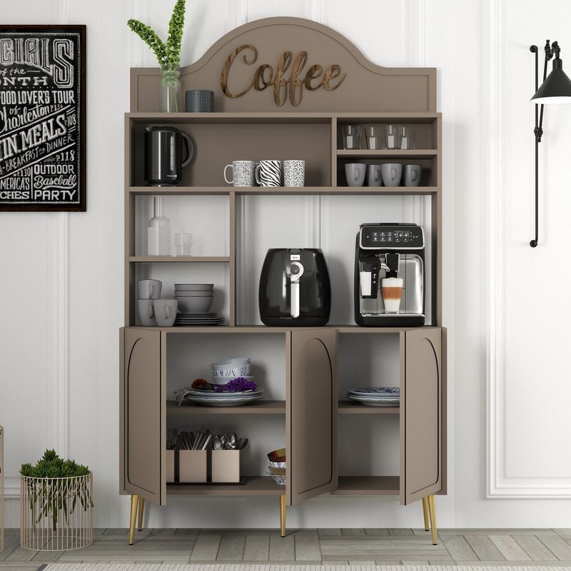 Casa si Gradina - Mobilier - Comode si corpuri - Corpuri bucatarie - Dulap bar de cafea, Hanah Home, pal melaminat, atlas si auriu, 120x35x202 cm - Infinity.ro