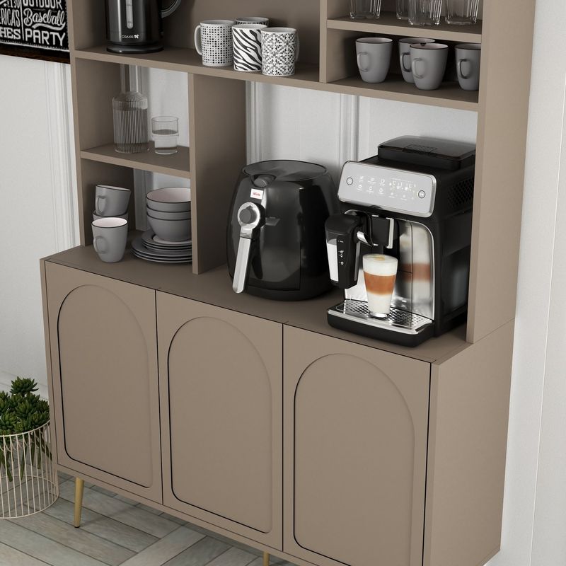 Casa si Gradina - Mobilier - Comode si corpuri - Corpuri bucatarie - Dulap bar de cafea, Hanah Home, pal melaminat, atlas si auriu, 120x35x202 cm - Infinity.ro