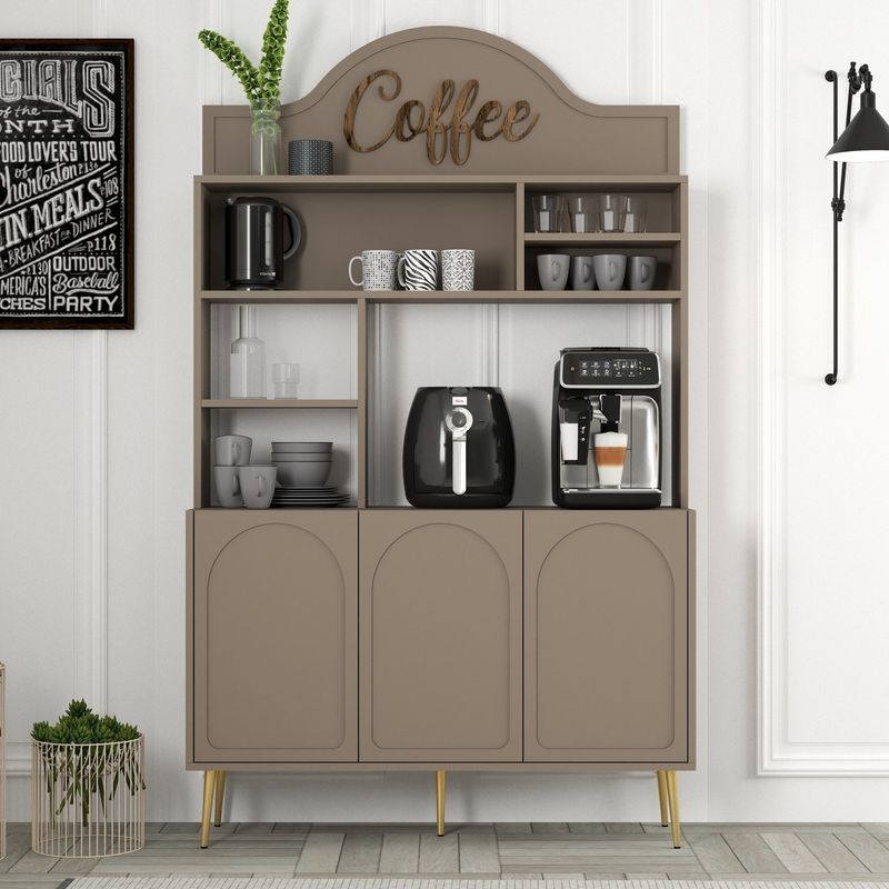 Casa si Gradina - Mobilier - Comode si corpuri - Corpuri bucatarie - Dulap bar de cafea, Hanah Home, pal melaminat, atlas si auriu, 120x35x202 cm - Infinity.ro