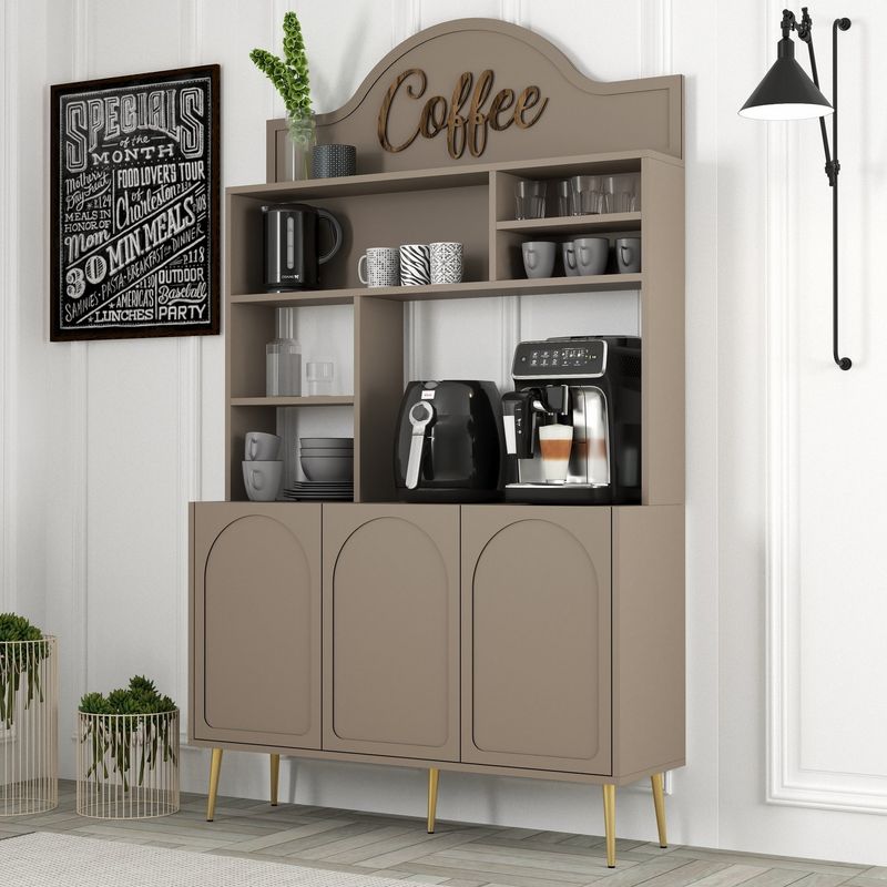 Casa si Gradina - Mobilier - Comode si corpuri - Corpuri bucatarie - Dulap bar de cafea, Hanah Home, pal melaminat, atlas si auriu, 120x35x202 cm - Infinity.ro