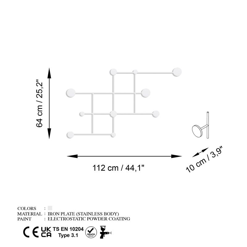 Casa si Gradina - Mobilier - Organizare si depozitare - Cuiere - Cuiere de perete, Wallxpert, metal, alb, 112x64x10 cm - Infinity.ro