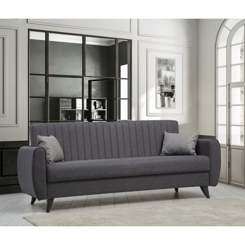 Casa si Gradina - Mobilier - Canapele si coltare - Canapele - Canapea extensibila 3 locuri, Atelier Del Sofa, cadru metal si lemn, stofa poliester texturat, gri inchis, 214x86x77 cm - Infinity.ro