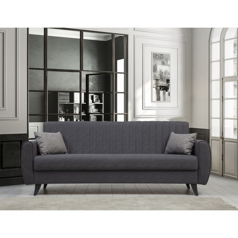 Casa si Gradina - Mobilier - Canapele si coltare - Canapele - Canapea extensibila 3 locuri, Atelier Del Sofa, cadru metal si lemn, stofa poliester texturat, gri inchis, 214x86x77 cm - Infinity.ro