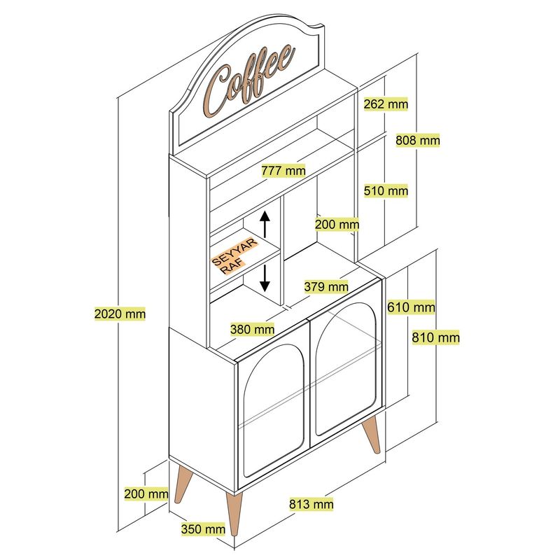 Casa si Gradina - Mobilier - Comode si corpuri - Corpuri bucatarie - Dulap bar de cafea, Hanah Home, pal melaminat, alb si nuc, 81.3x35x201 cm - Infinity.ro