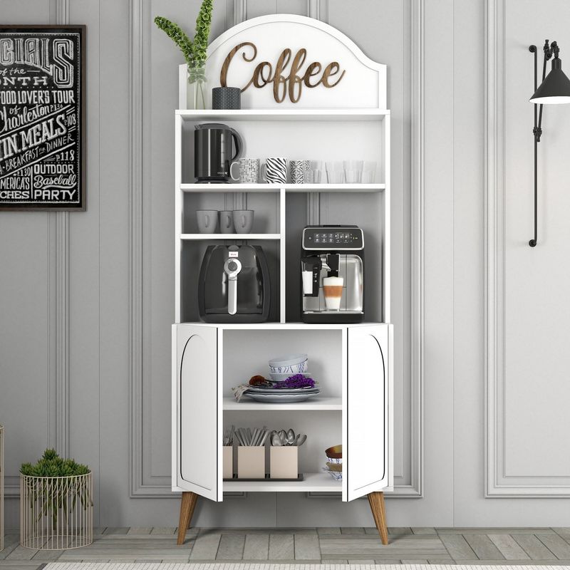 Casa si Gradina - Mobilier - Comode si corpuri - Corpuri bucatarie - Dulap bar de cafea, Hanah Home, pal melaminat, alb si nuc, 81.3x35x201 cm - Infinity.ro