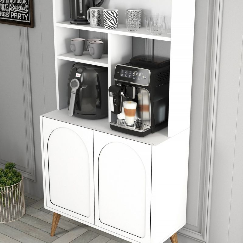 Casa si Gradina - Mobilier - Comode si corpuri - Corpuri bucatarie - Dulap bar de cafea, Hanah Home, pal melaminat, alb si nuc, 81.3x35x201 cm - Infinity.ro