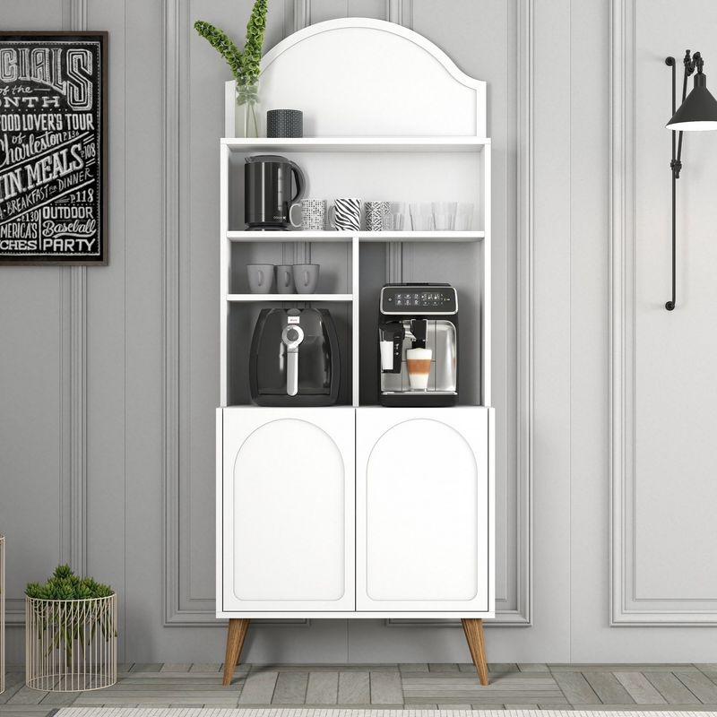 Casa si Gradina - Mobilier - Comode si corpuri - Corpuri bucatarie - Dulap bar de cafea, Hanah Home, pal melaminat, alb si nuc, 81.3x35x201 cm - Infinity.ro