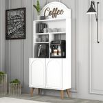 Casa si Gradina - Mobilier - Comode si corpuri - Corpuri bucatarie - Dulap bar de cafea, Hanah Home, pal melaminat, alb si nuc, 81.3x35x201 cm - Infinity.ro