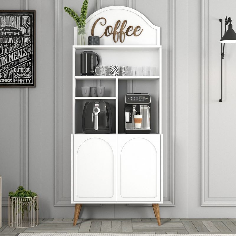 Casa si Gradina - Mobilier - Comode si corpuri - Corpuri bucatarie - Dulap bar de cafea, Hanah Home, pal melaminat, alb si nuc, 81.3x35x201 cm - Infinity.ro