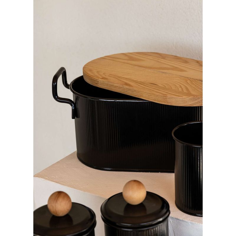 Casa si Gradina - Bucatarie si vesela - Organizare si depozitare bucatarie - Cutii alimentare - Cutie de paine, Hermia, otel galvanizat, negru, 39x22x16 cm - Infinity.ro