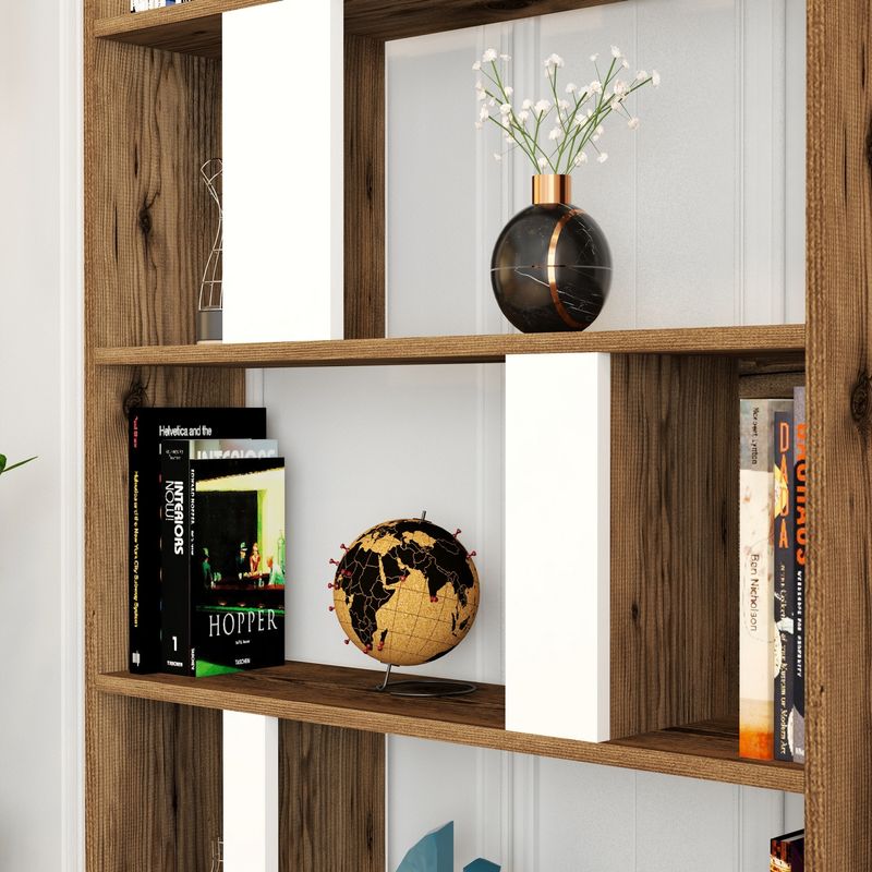 Casa si Gradina - Mobilier - Biblioteci si rafturi - Biblioteci - Biblioteca, Hanah Home, pal melaminat, nuc si alb, 90x180x20 cm - Infinity.ro