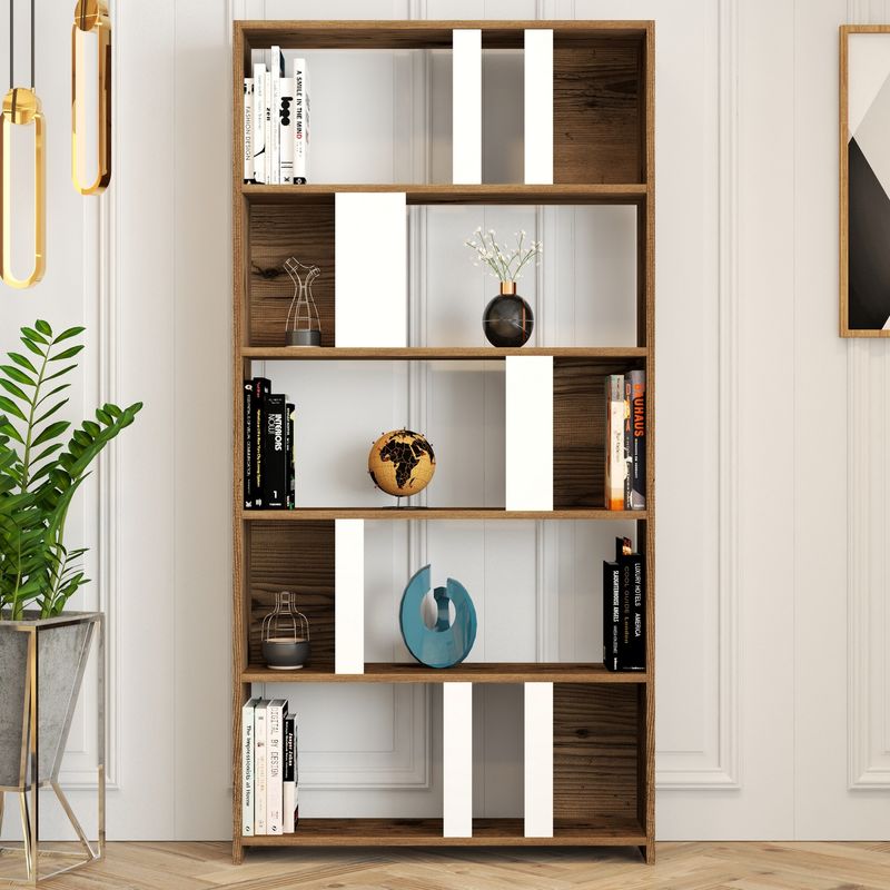 Casa si Gradina - Mobilier - Biblioteci si rafturi - Biblioteci - Biblioteca, Hanah Home, pal melaminat, nuc si alb, 90x180x20 cm - Infinity.ro