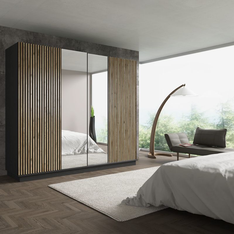 Casa si Gradina - Mobilier - Dulapuri si sifoniere - Dulapuri - Dulap, Hanah Home, pal, lemn/negru/pin atlantic, 240x213x66 cm - Infinity.ro