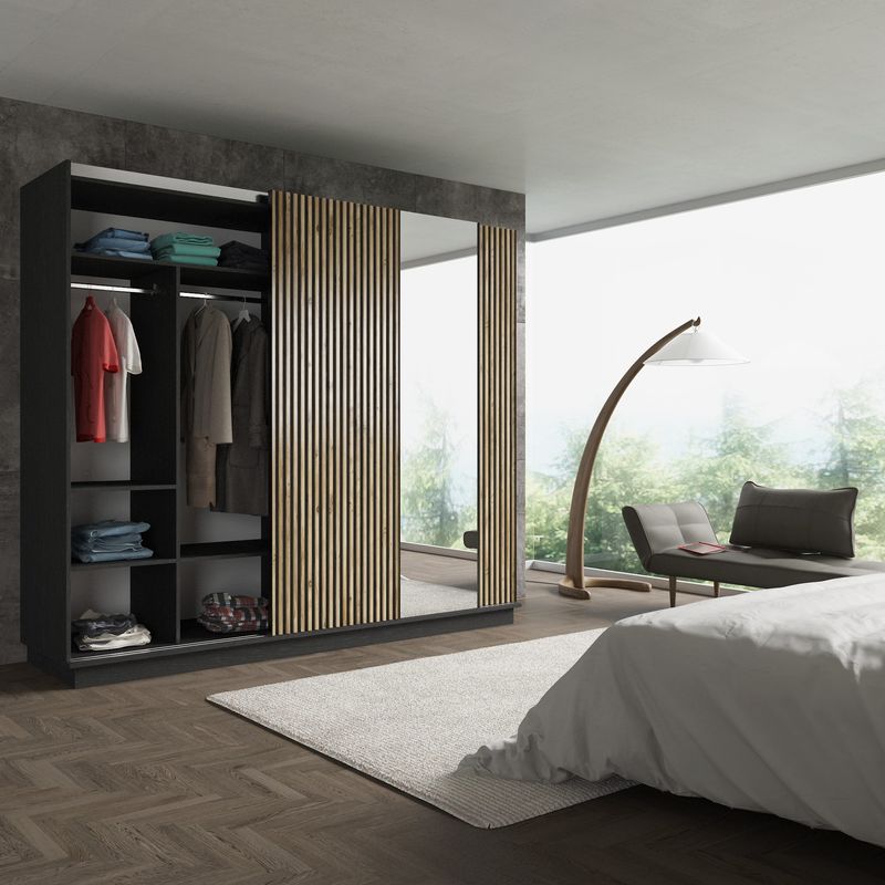 Casa si Gradina - Mobilier - Dulapuri si sifoniere - Dulapuri - Dulap, Hanah Home, pal, lemn/negru/pin atlantic, 240x213x66 cm - Infinity.ro