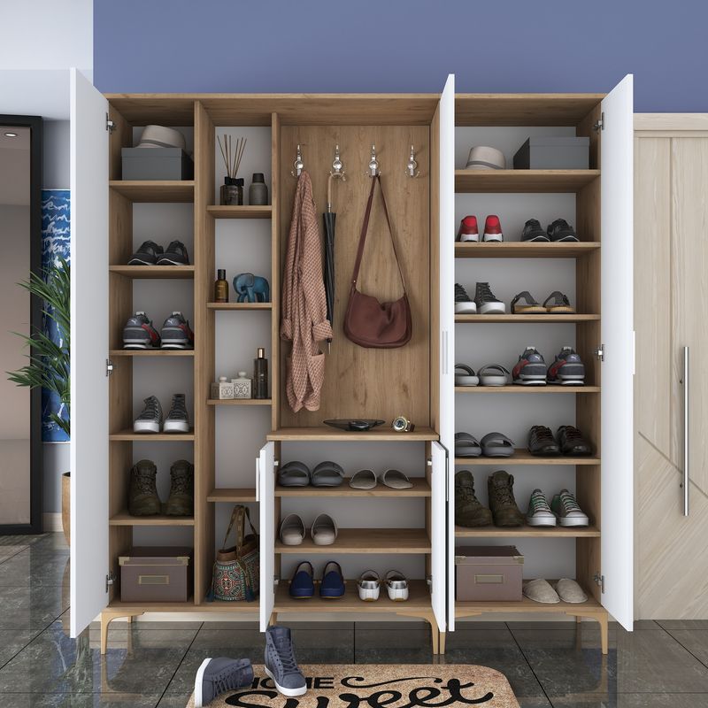 Casa si Gradina - Mobilier - Organizare si depozitare - Cuiere - Cuier, Hanah Home, pal melaminat, nuc si alb, 180x37.5x198.6 cm - Infinity.ro