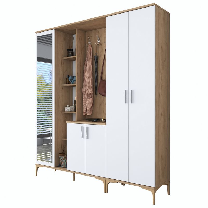 Casa si Gradina - Mobilier - Organizare si depozitare - Cuiere - Cuier, Hanah Home, pal melaminat, nuc si alb, 180x37.5x198.6 cm - Infinity.ro
