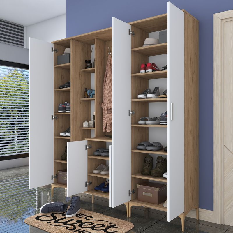 Casa si Gradina - Mobilier - Organizare si depozitare - Cuiere - Cuier, Hanah Home, pal melaminat, nuc si alb, 180x37.5x198.6 cm - Infinity.ro