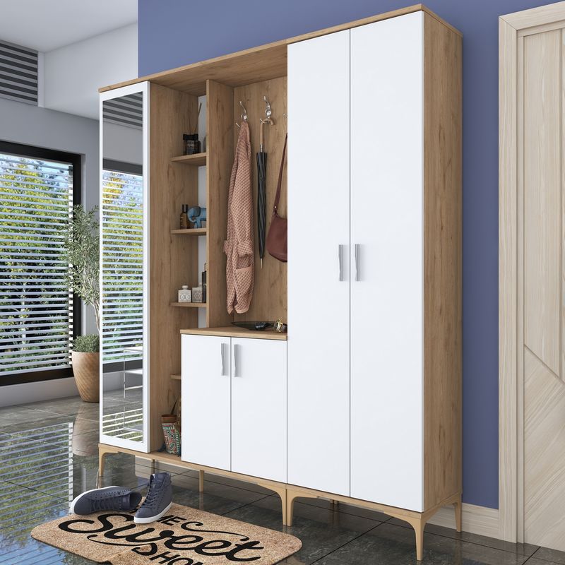 Casa si Gradina - Mobilier - Organizare si depozitare - Cuiere - Cuier, Hanah Home, pal melaminat, nuc si alb, 180x37.5x198.6 cm - Infinity.ro