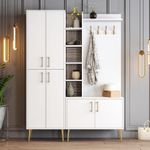 Casa si Gradina - Mobilier - Organizare si depozitare - Cuiere - Cuier, Hanah Home, panou din particule cu melamina, alb auriu, 150x35x202 cm - Infinity.ro