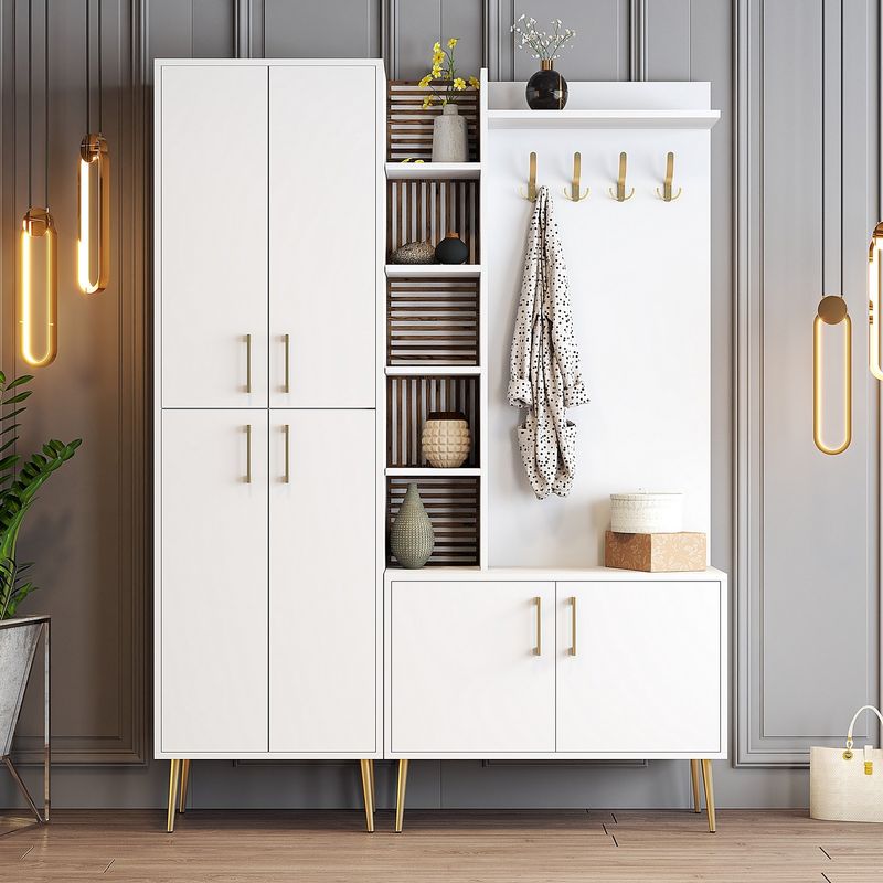 Casa si Gradina - Mobilier - Organizare si depozitare - Cuiere - Cuier, Hanah Home, panou din particule cu melamina, alb auriu, 150x35x202 cm - Infinity.ro