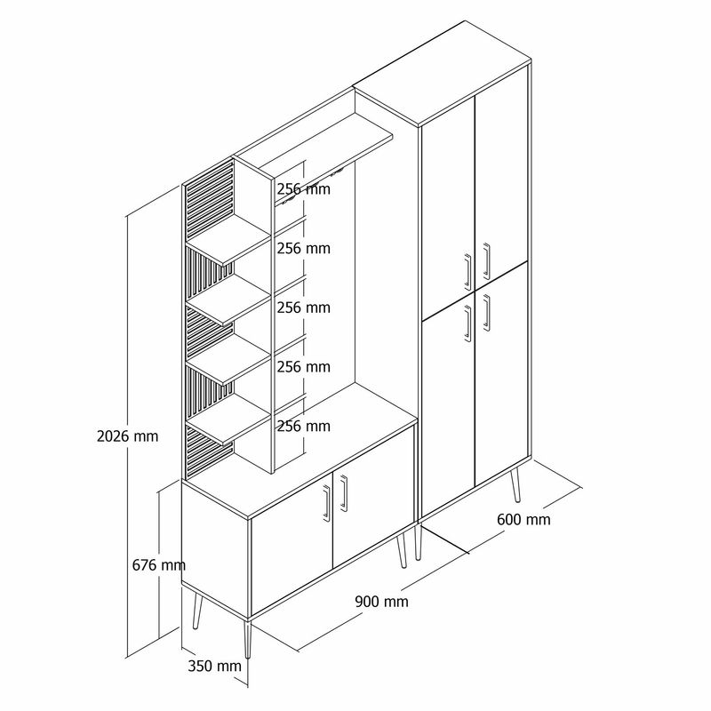 Casa si Gradina - Mobilier - Organizare si depozitare - Cuiere - Cuier, Hanah Home, panou din particule cu melamina, alb auriu, 150x35x202 cm - Infinity.ro