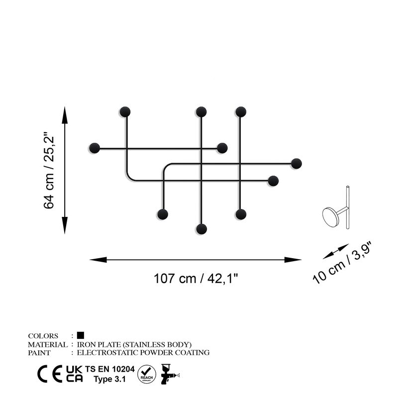Casa si Gradina - Mobilier - Organizare si depozitare - Cuiere - Cuiere, Wallxpert, metal, negru, 107x64x10 cm - Infinity.ro