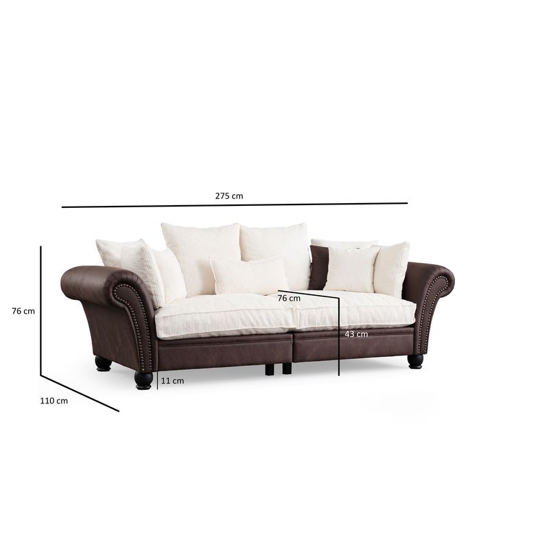 Casa si Gradina - Mobilier - Canapele si coltare - Canapele - Canapea 3 locuri, Atelier Del Sofa, lemn fag si pal, maro si alb, 275x110x76 cm - Infinity.ro