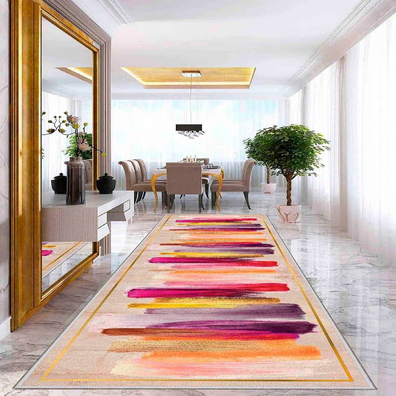 Casa si Gradina - Textile si covoare - Covoare - Covoare casa - Covor, Conceptum Hypnose, crem, portocaliu, galben, fucsia, 80x250 cm, 100% poliester, antiderapant, antibacterian - Infinity.ro