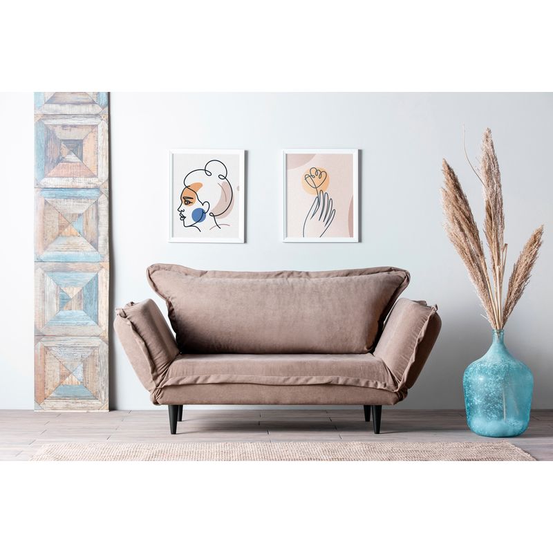 Casa si Gradina - Mobilier - Canapele si coltare - Canapele - Canapea extensibila, Hanah Home, structura metalica, stofa in, mink, 200x70 cm - Infinity.ro