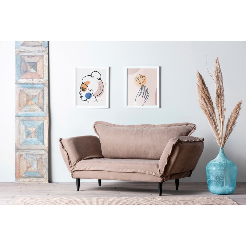 Casa si Gradina - Mobilier - Canapele si coltare - Canapele - Canapea extensibila, Hanah Home, structura metalica, stofa in, mink, 200x70 cm - Infinity.ro