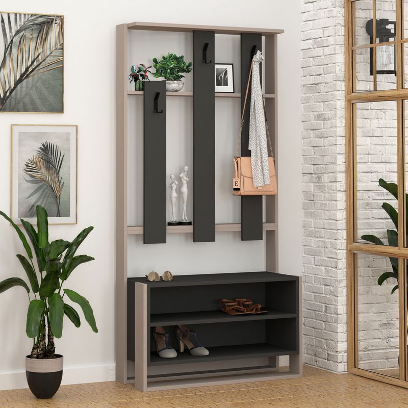 Casa si Gradina - Mobilier - Organizare si depozitare - Cuiere - Cuier, Hanah Home, pal melaminat, mocha deschis si antracit, 90x36x180 cm - Infinity.ro
